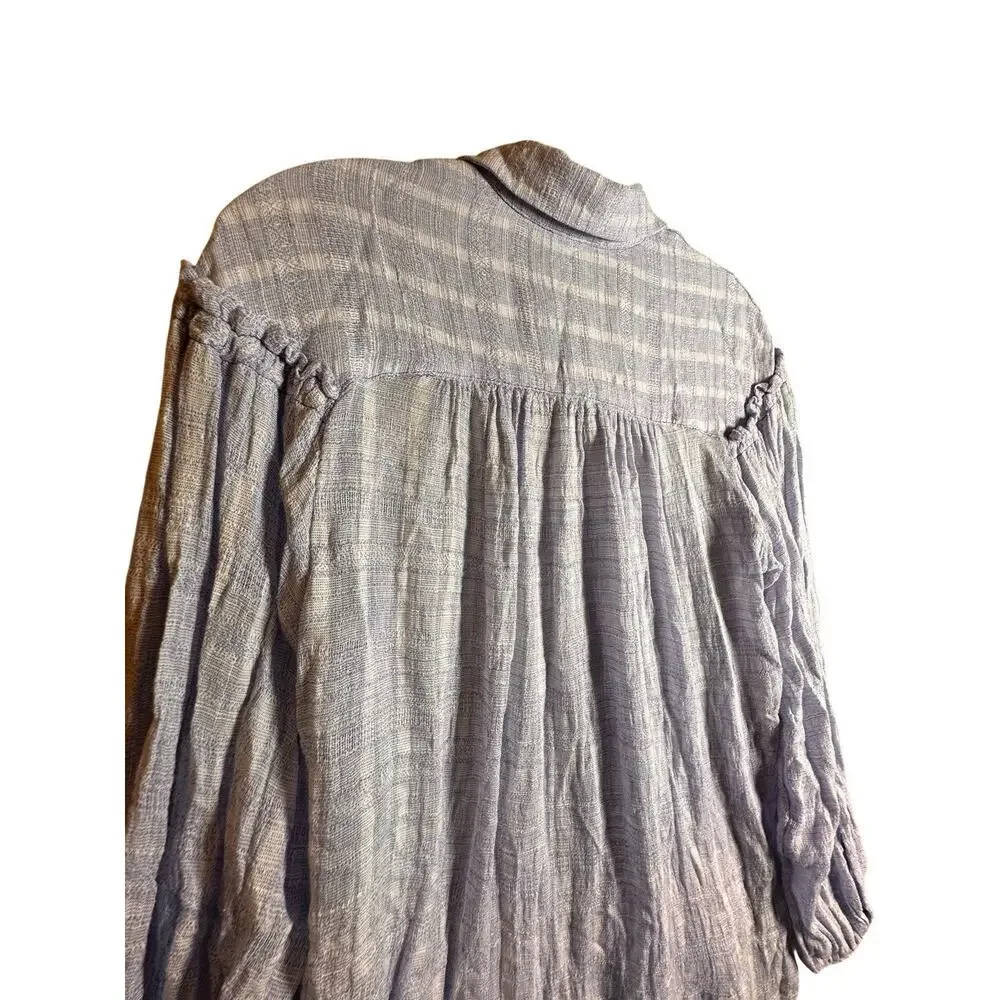 Free People Headed‎ To The Highlands Blue White Gauzy Shirt Womens Size XS Boho